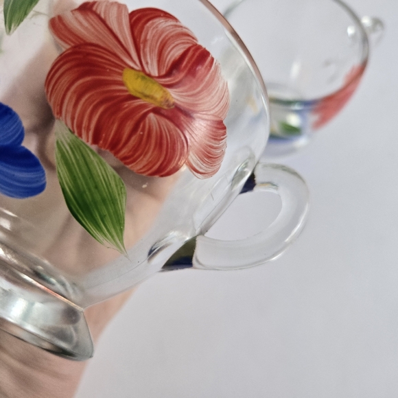 Glass Creamer And Sugar Set Vintage Bartlett Collins Hand Painted - Picture 7 of 8